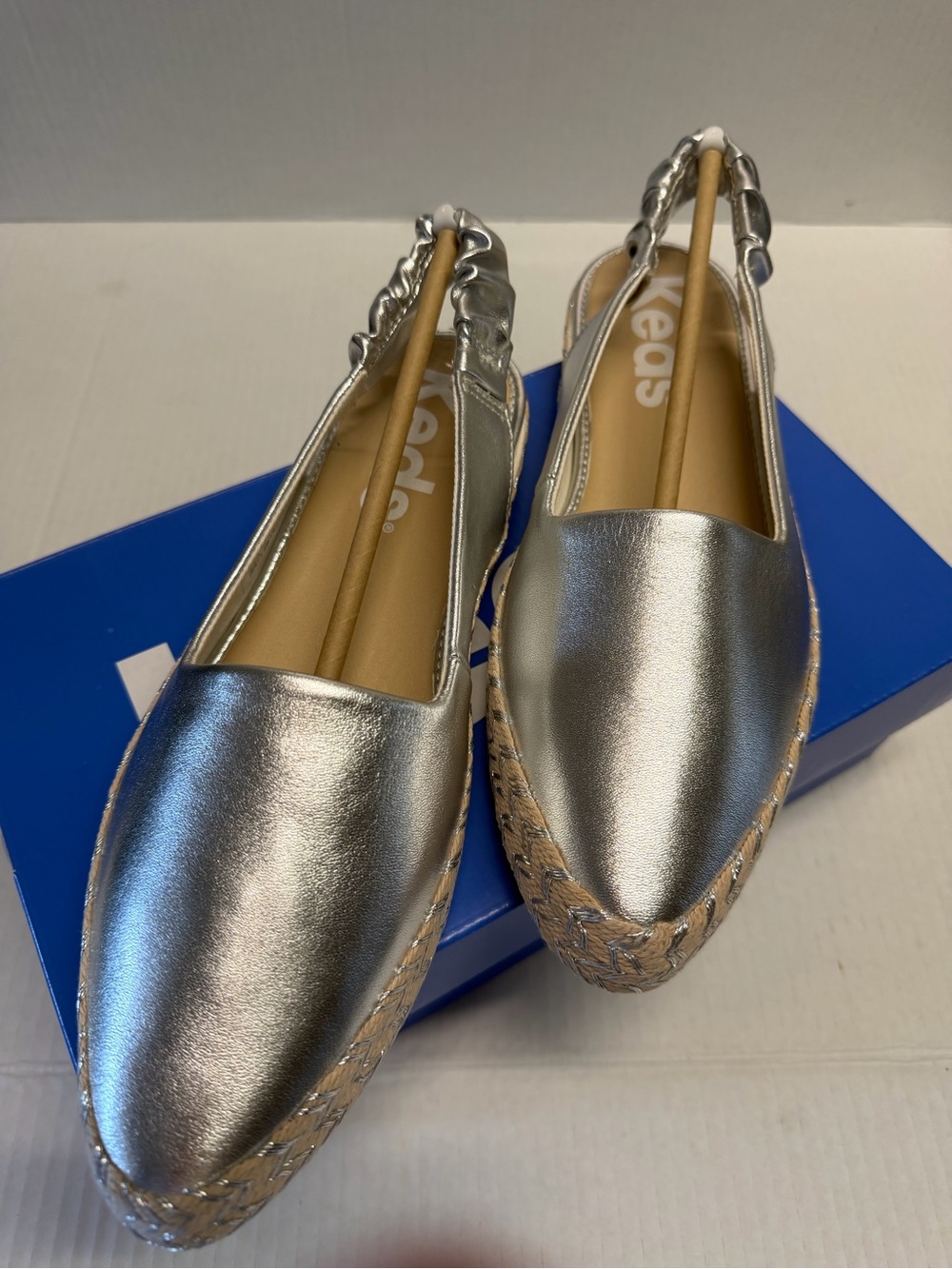 Keds Metallic Silver Espadrille Slingback Flats